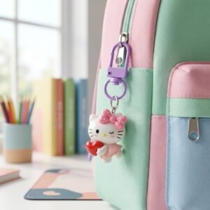 Cartoon Keychain with Heart and Bow – Cute Bag Charm for Girls