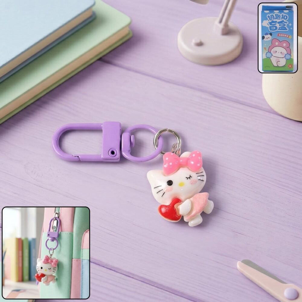 Cartoon Keychain with Heart and Bow – Cute Bag Charm for Girls