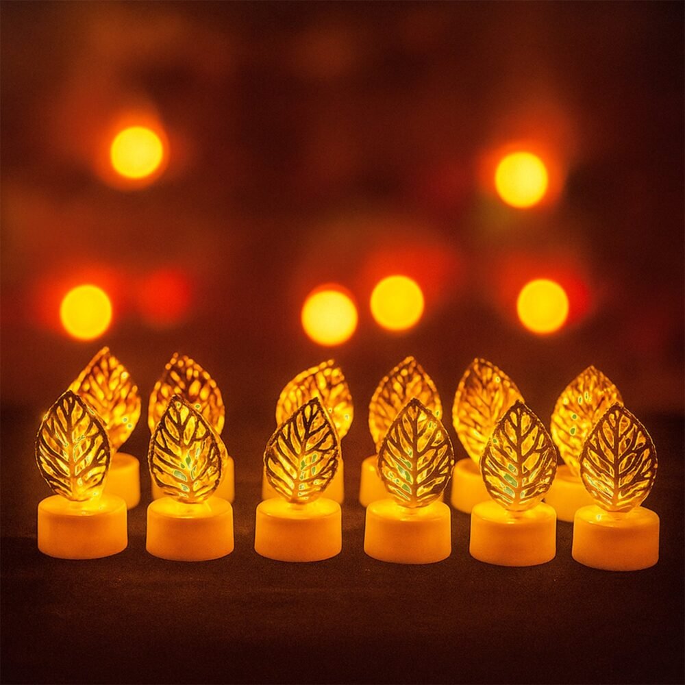 leafLight-03.jpg Leaf Shaped Flameless LED Candles – Elegant Decorative Set of 12