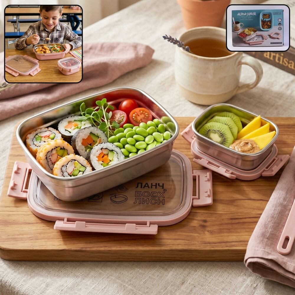 Kids Stainless Steel Lunch Box Set – Leak-Proof & Durable