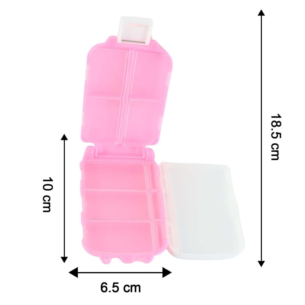 Pink Dual-Sided Pill Organizer – 8-Compartment Portable Case