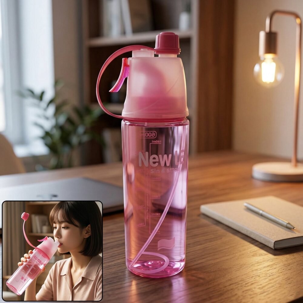 Sports Water Bottle – 600ML Dual Function with Mist Spray