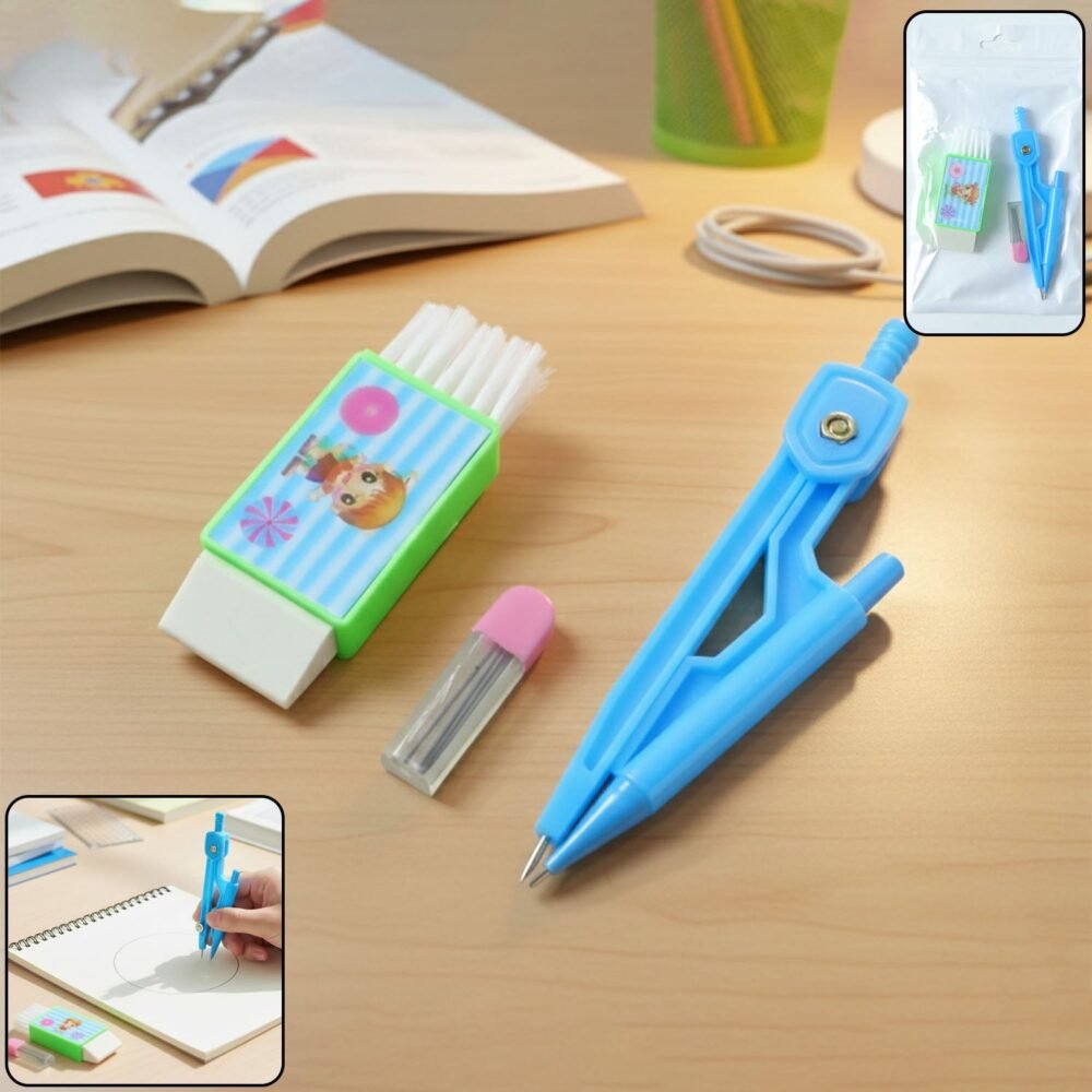 plasticdrawingcompass-WOSKU-01.jpg Kids Drawing Compass Set – Precise Geometry Tool with Eraser
