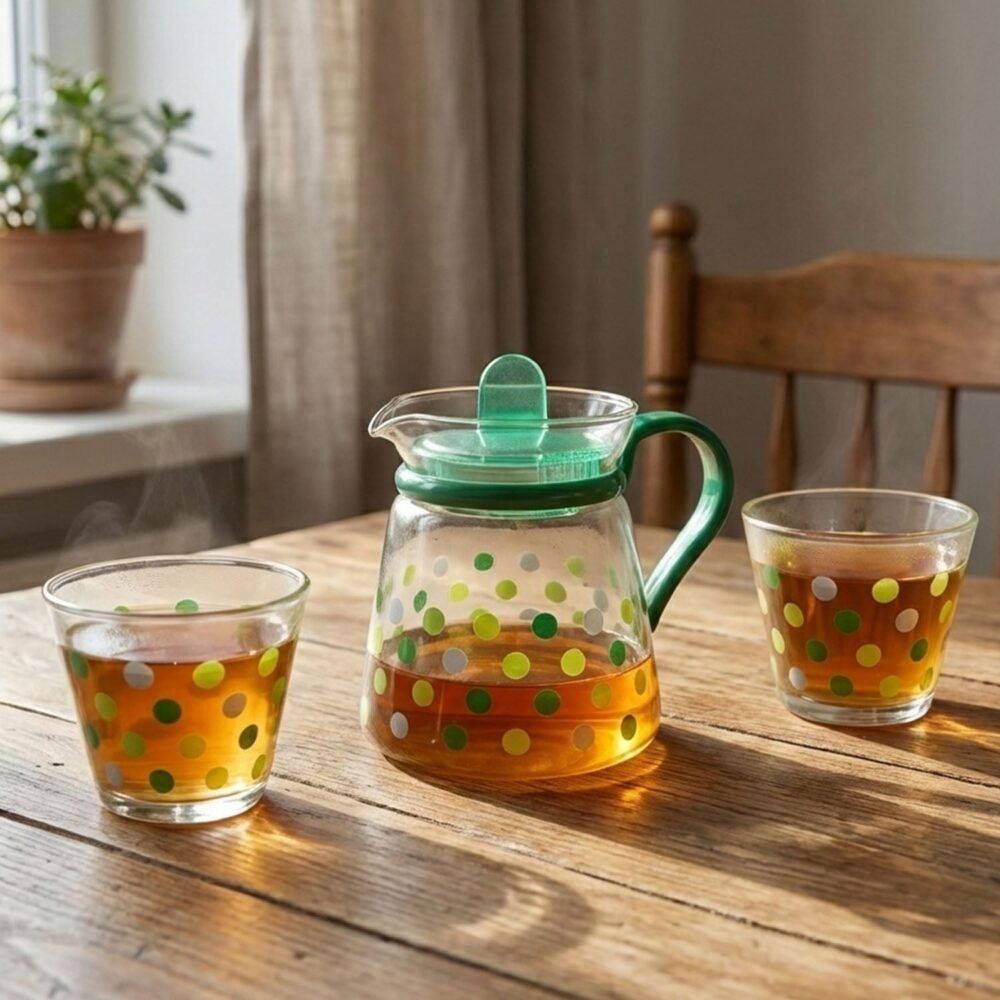potandcupset-06.jpg Glass Tea Pot Set – Elegant Polka Dot Design with Matching Cups