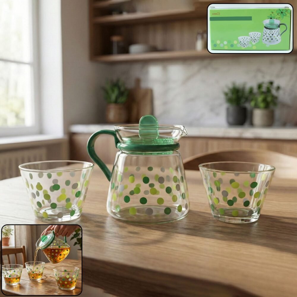 potandcupset-WOSKU-01.jpg Glass Tea Pot Set – Elegant Polka Dot Design with Matching Cups