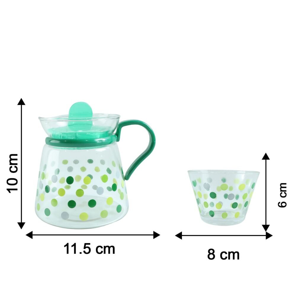 potandcupset-size.jpg Glass Tea Pot Set – Elegant Polka Dot Design with Matching Cups