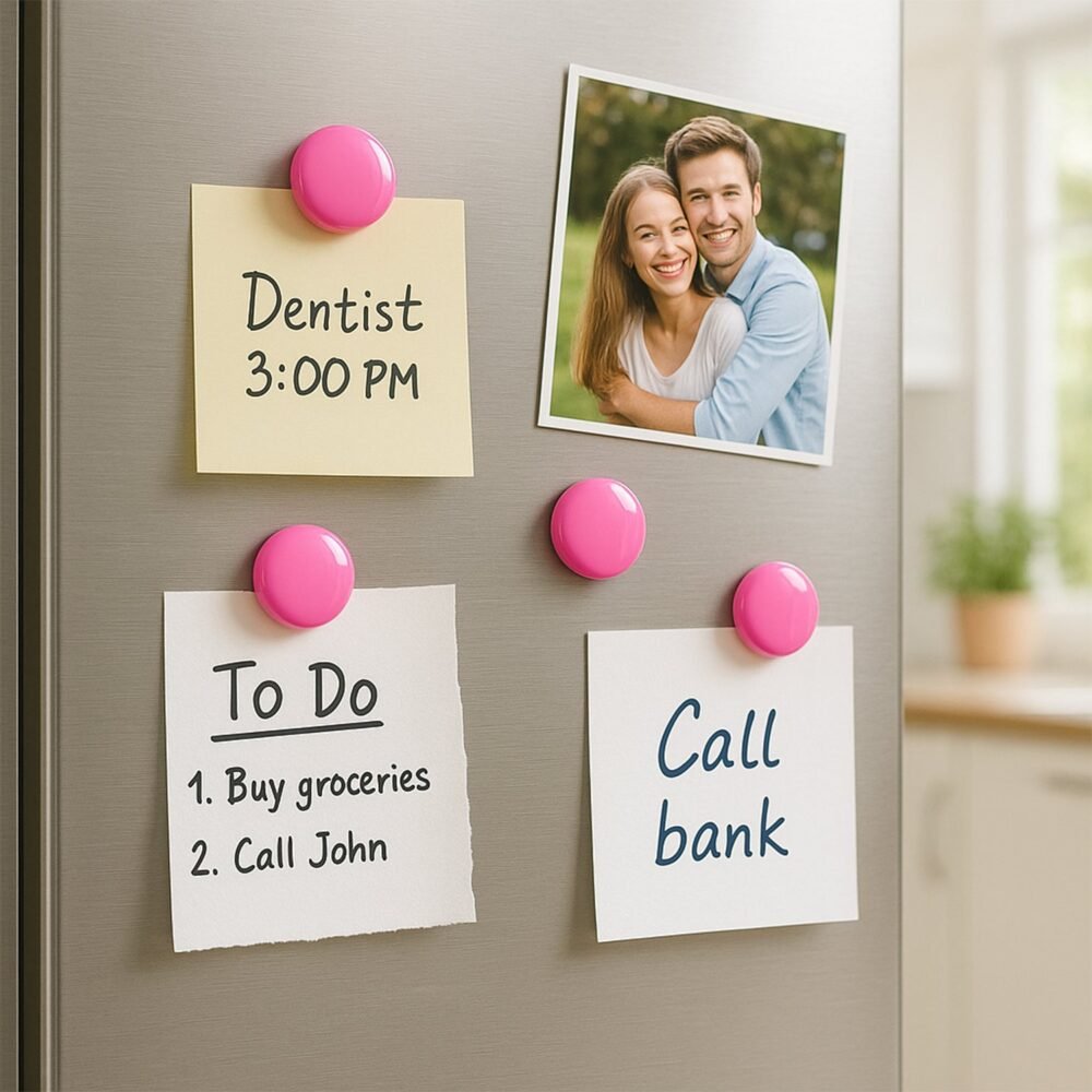 Round Fridge Magnets – Strong Grip, Scratch-Safe Buttons (4 Pcs)