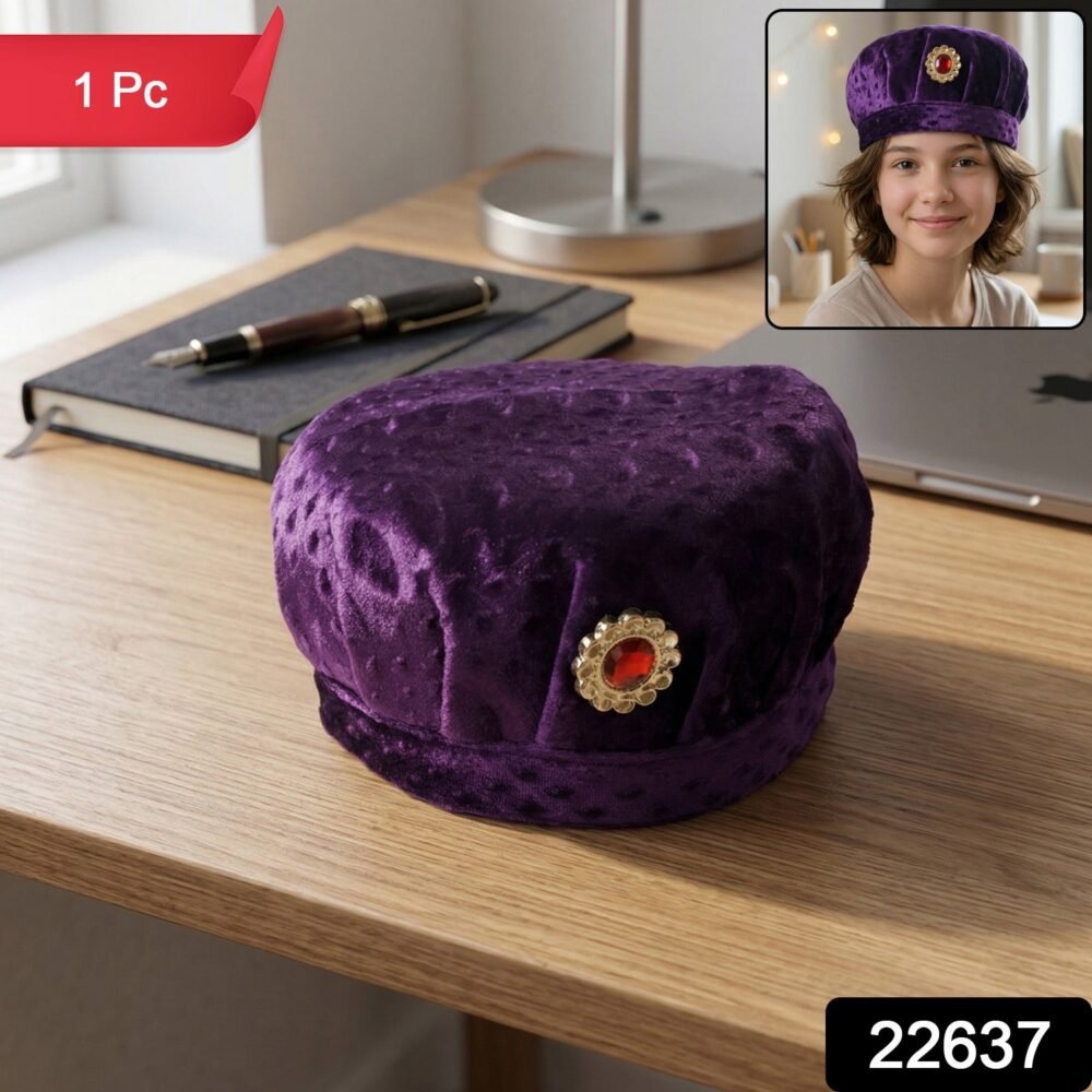 Velvet Boys Cap – Elegant Festive Headwear with Stone Brooch