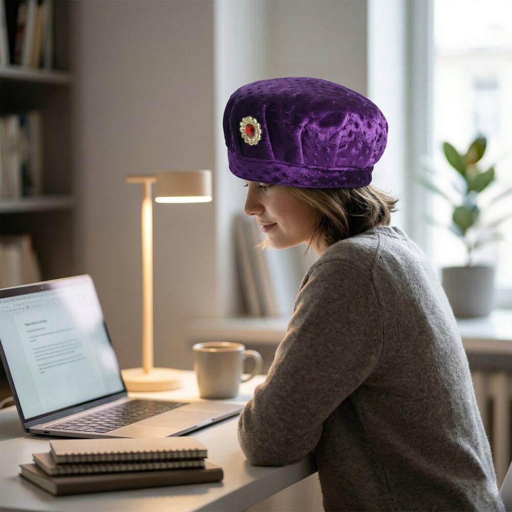 Velvet Boys Cap – Elegant Festive Headwear with Stone Brooch