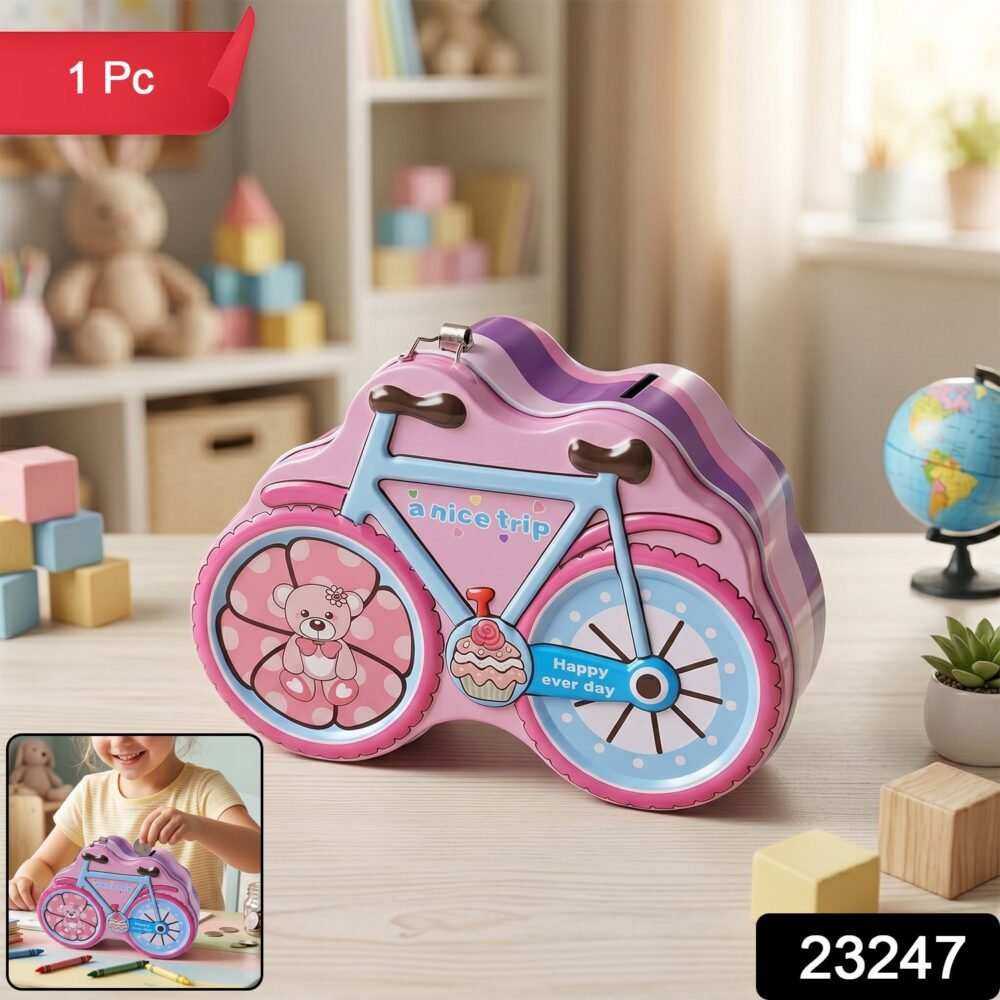 Bicycle Shape Piggy Bank – Colourful Kids’ Saving Toy with Lock