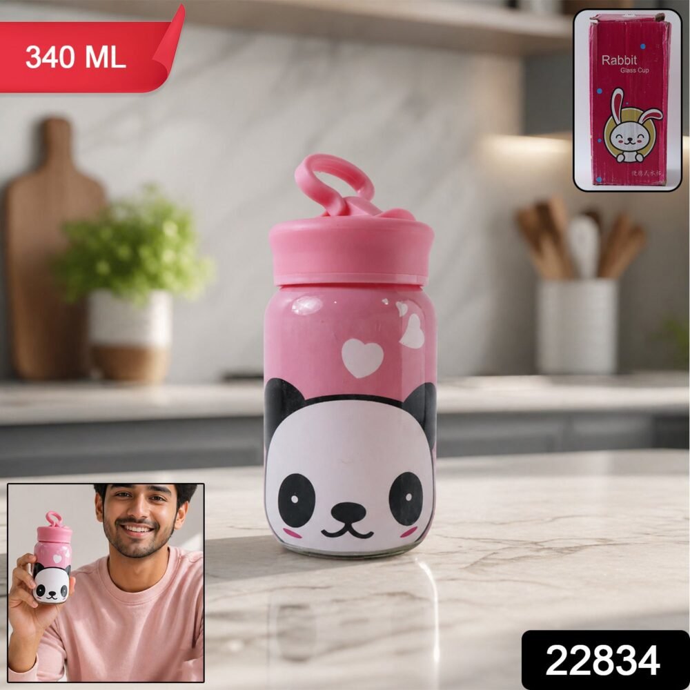 Glass Drinking Bottle – Durable & Cute Cartoon Design