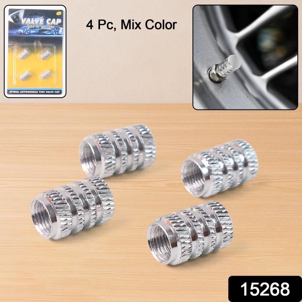 Tire Valve Stem Caps – Durable Silver Aluminium Set of 4
