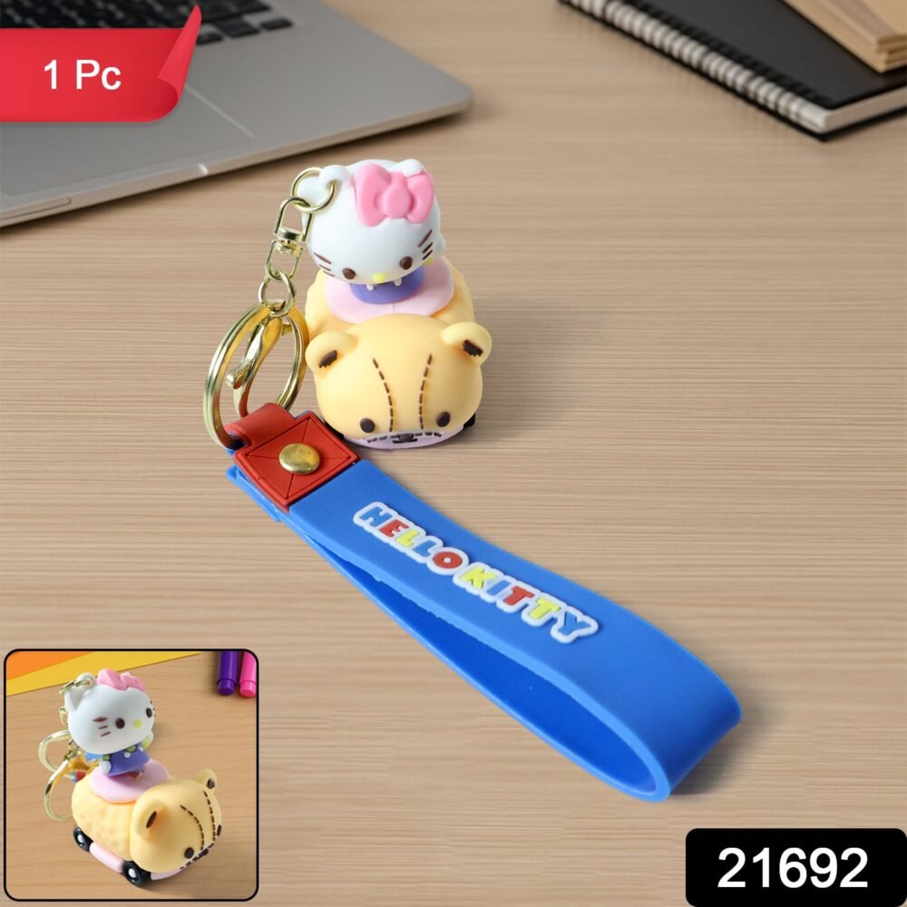 Cartoon Cat Silicone Keychain – Cute Soft Key Holder with Wrist Strap
