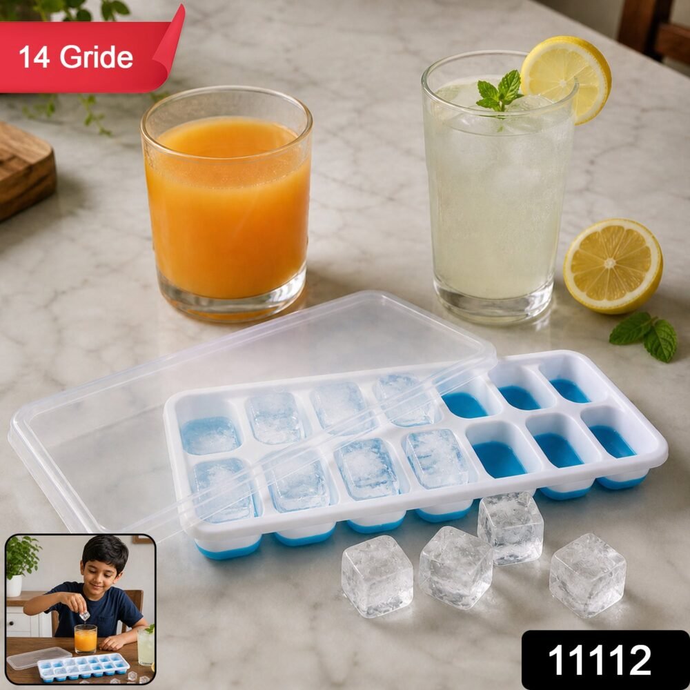 Multipurpose Plastic Ice Cube Tray – 14-Grid with Lid for Easy Freezing