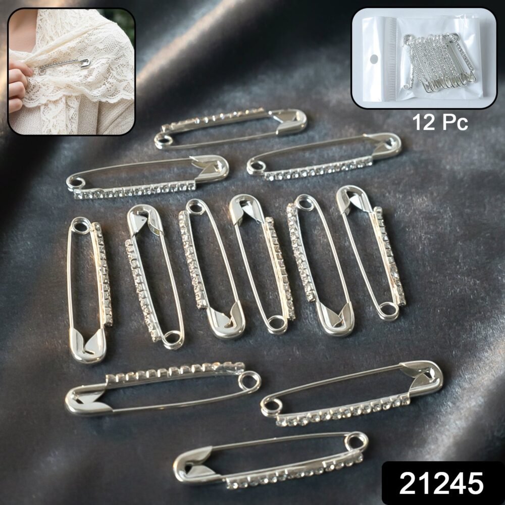 sku_c00770c0-88df-4dd7-8845-38617e5e6e74.jpg Silver Safety Pin Brooch Set – Elegant Crystal Accent 12 Pc