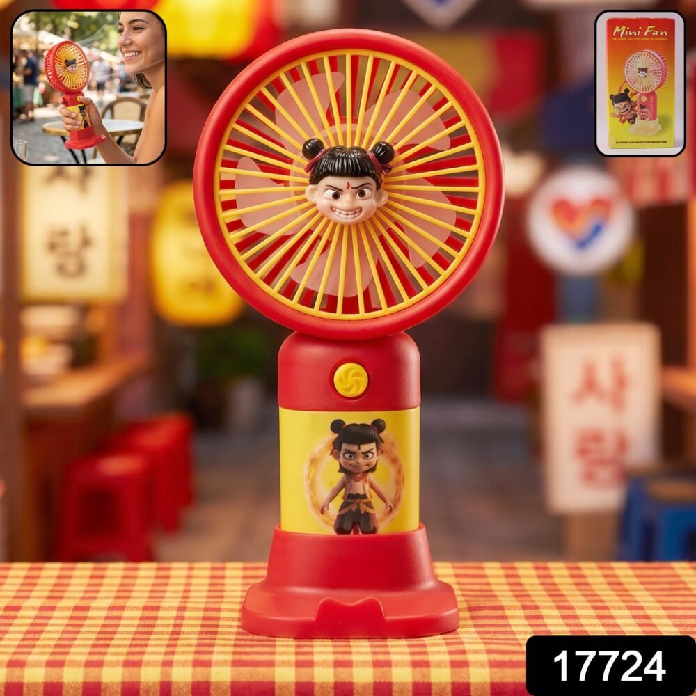 Cute Cartoon Character Mini Fan – Portable & Rechargeable for Kids