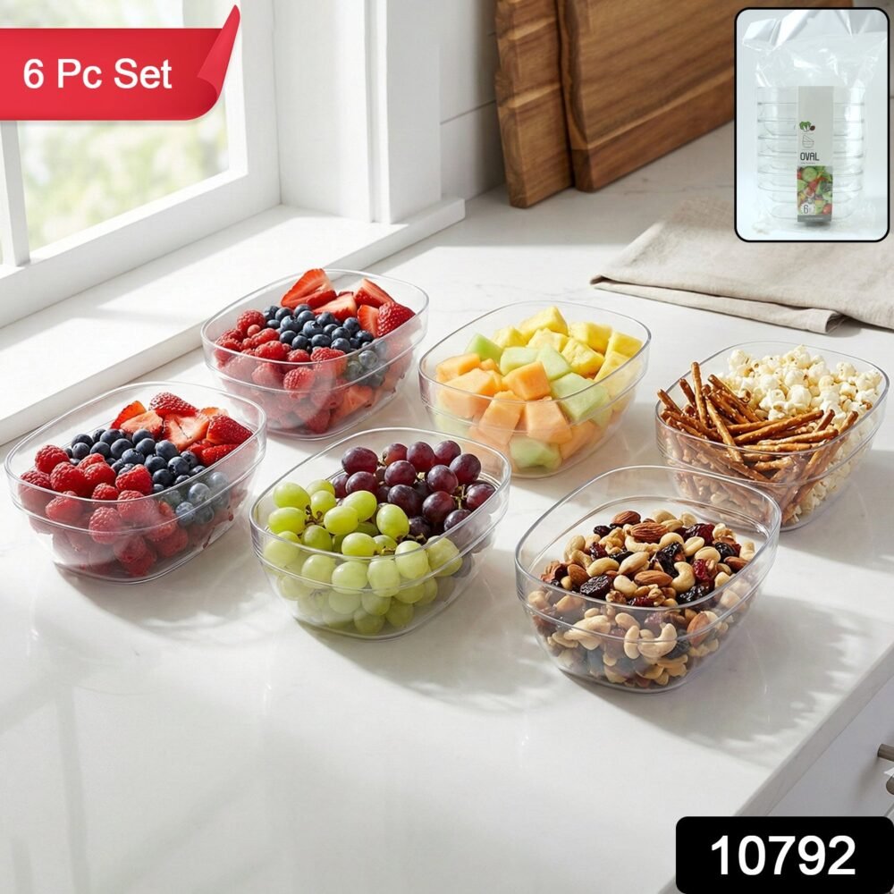 sku_e541060e-0e1c-4cb1-a436-32975eefaf23.jpg Clear Oval Serving Bowls Set – 6-Piece Multipurpose Kitchen Essential