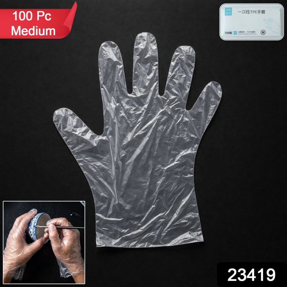 Disposable Plastic Gloves – 100 Pc, Clear, Food & Cleaning Use