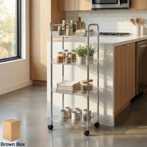 storage-trolley-01.jpg 4 Layer Storage Trolley with Wheels – Multipurpose Organizer Cart