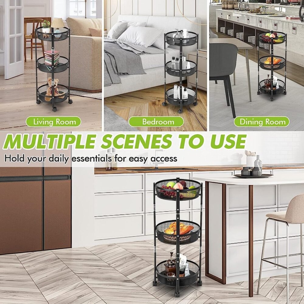 Metal Mesh Storage Trolley – 3-Layer Utility Cart with Wheels