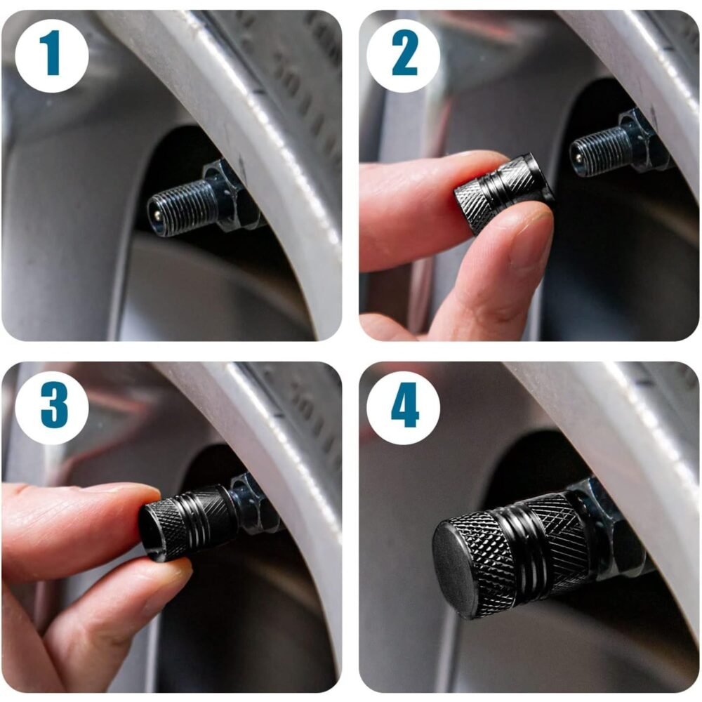 Tire Valve Stem Caps – Durable Silver Aluminium Set of 4