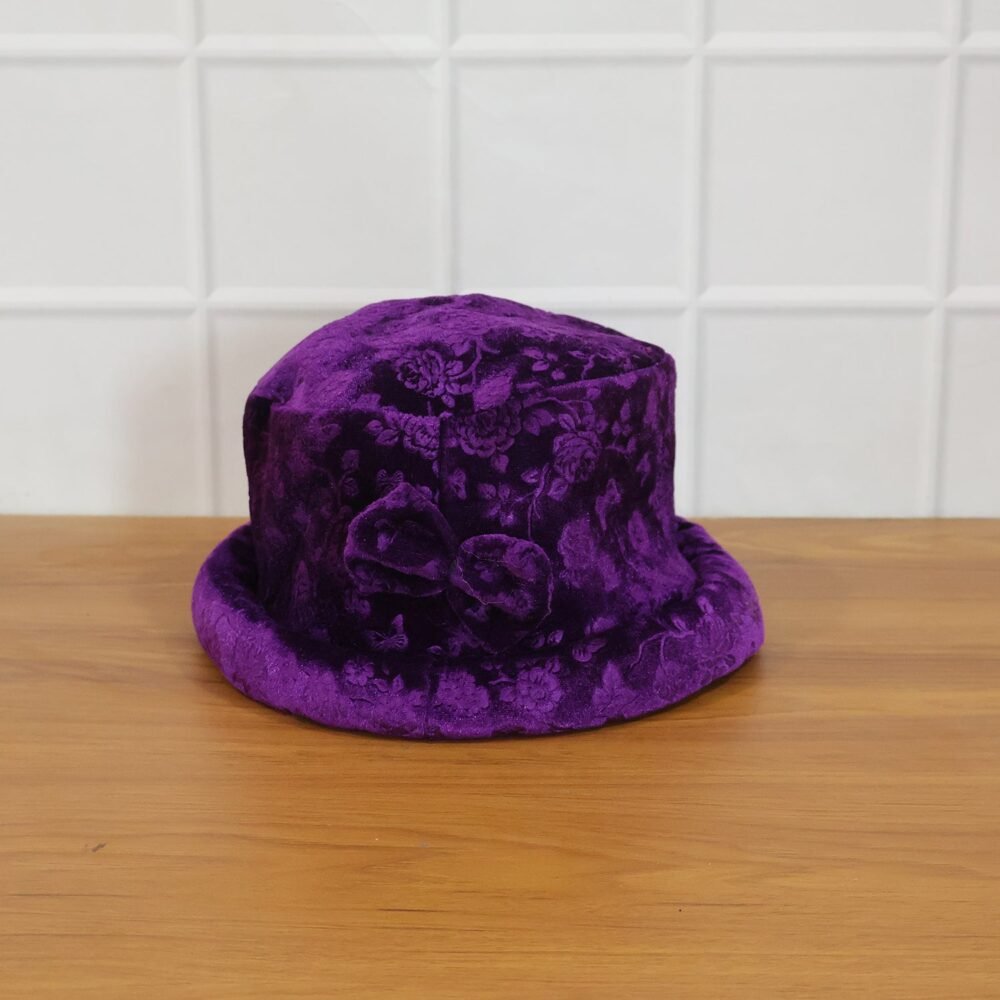 Velvet Floral Bucket Hat – Elegant Winter Accessory for Women