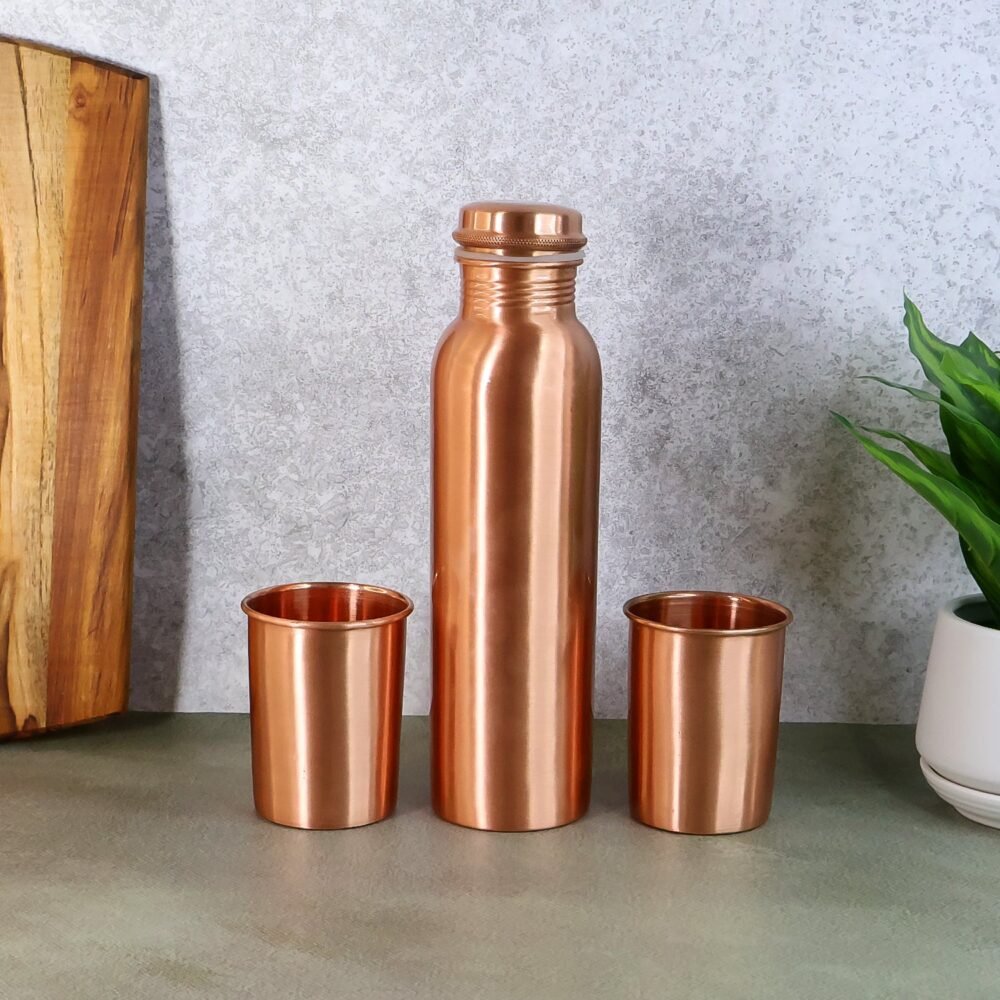 Copper Water Bottle Set – 1L Bottle & 2 Glasses | Own Hydrate