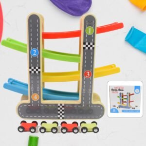 Wooden Race Track – 4-Level Car Ramp Set for Toddlers | Action Legion