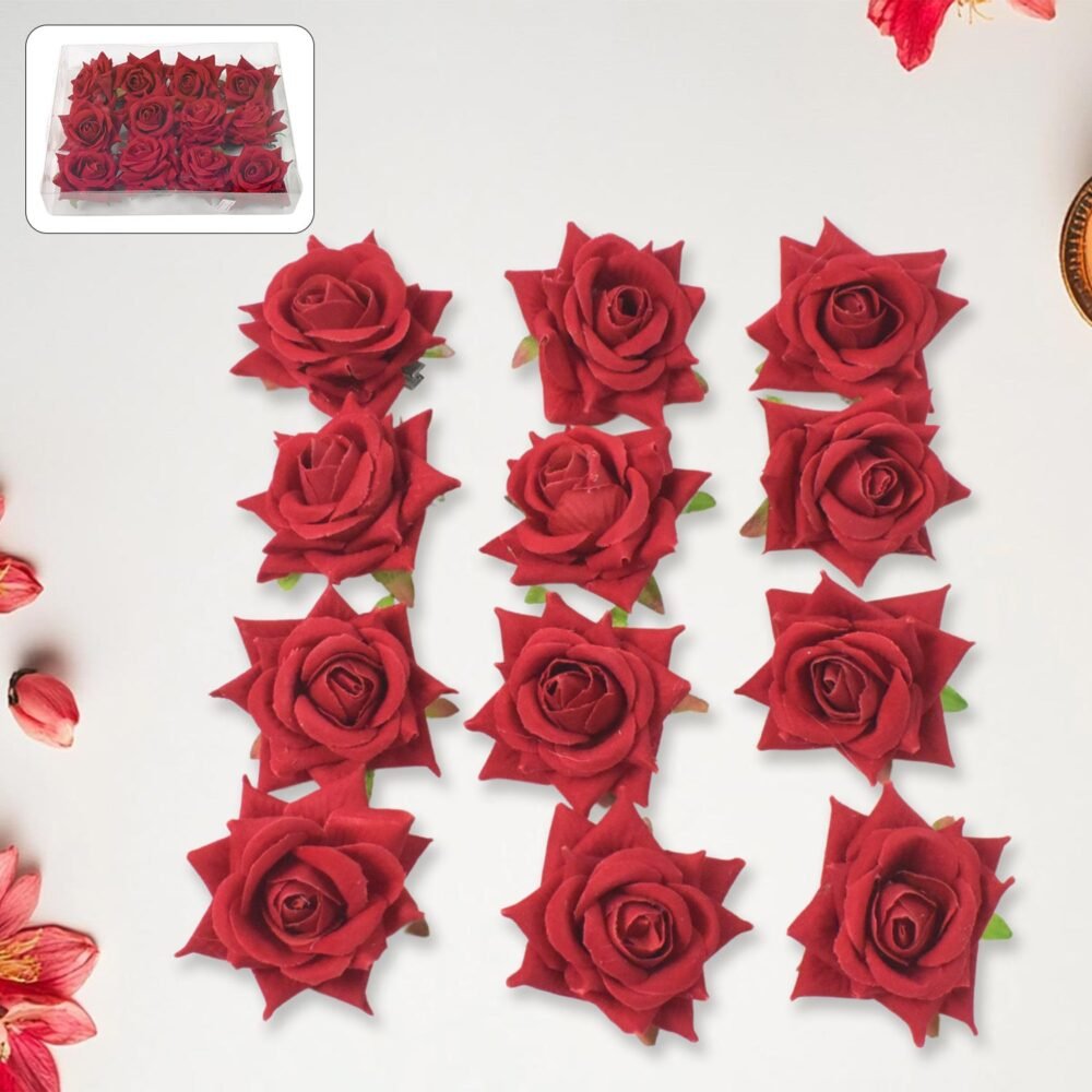 01_a79067b6-3a1b-48dd-b53e-e4fcdbc0362a.jpg Velvet Rose Hair Clip – Red Flower Design (12 Pcs) | Calm & Curl