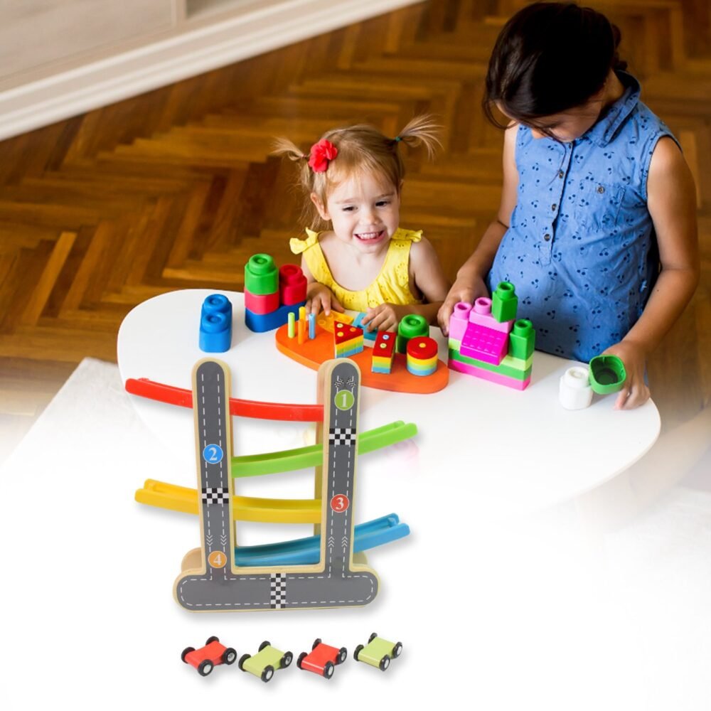 02_34cca9ec-da83-4de4-bf06-73d1e544ebe9.jpg Wooden Race Track – 4-Level Car Ramp Set for Toddlers | Action Legion