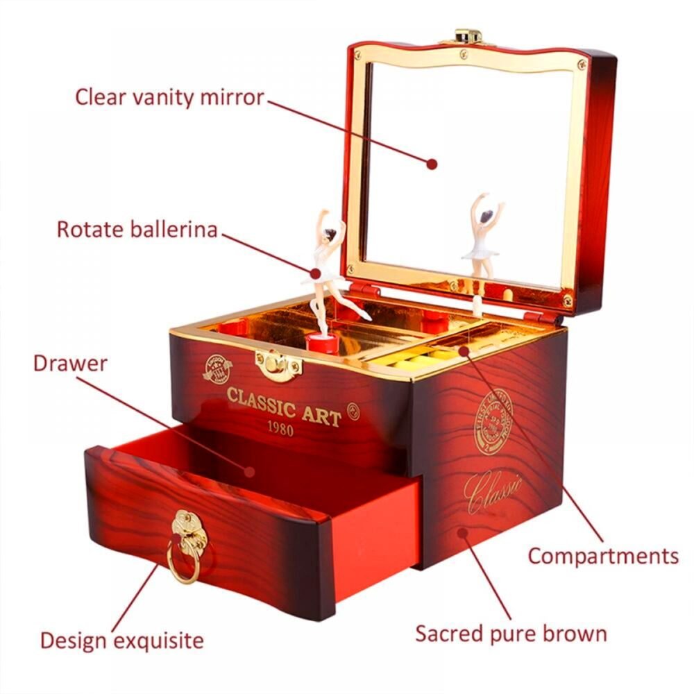 Ballerina Music Box – Hand Crank Piano & Storage |