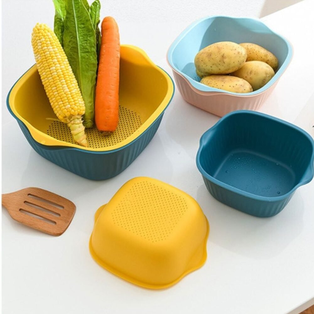 Washing Bowl & Strainer – Plastic Kitchen Basket Set | Vastate