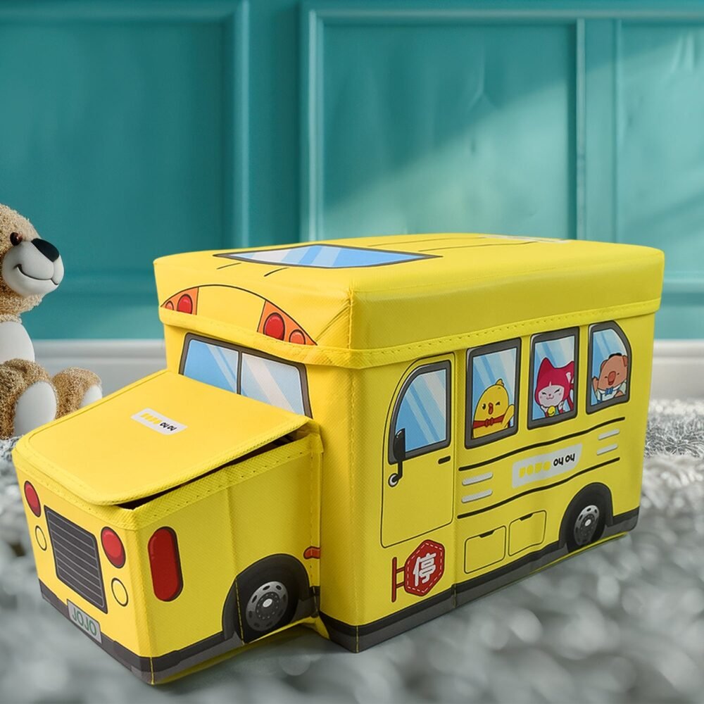School Bus Toy Storage Box – Foldable & Portable Organizer | Dollamis