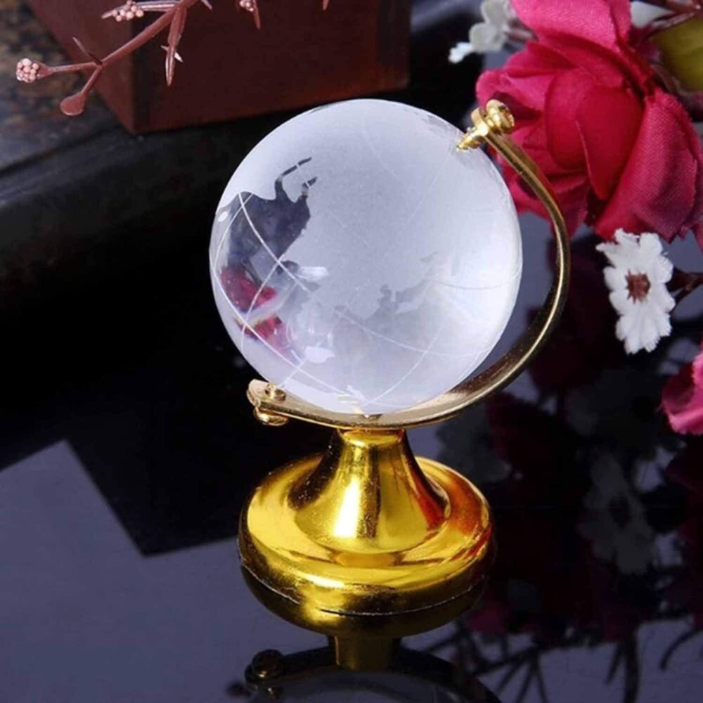 Crystal World Globe with Golden Stand for Desk Decor | Indo Glow