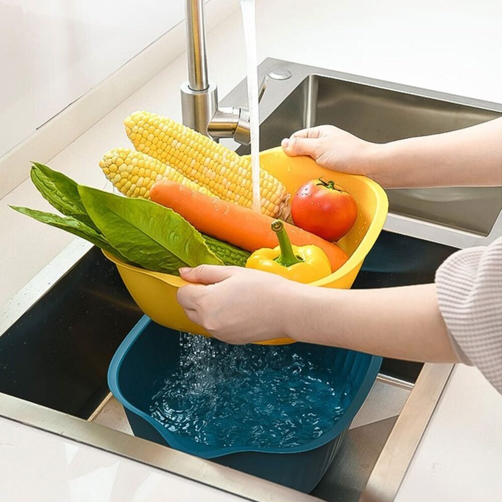 Washing Bowl & Strainer – Plastic Kitchen Basket Set | Vastate