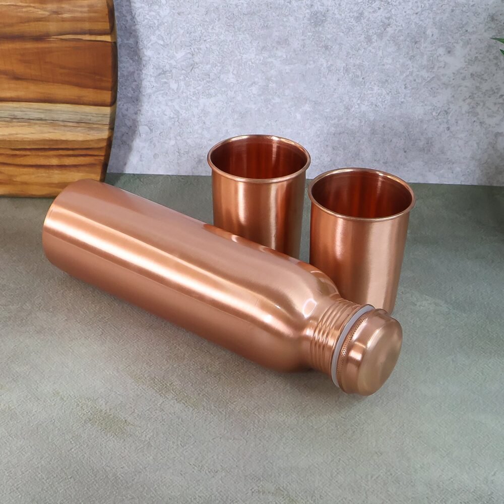 Copper Water Bottle Set – 1L Bottle & 2 Glasses | Own Hydrate