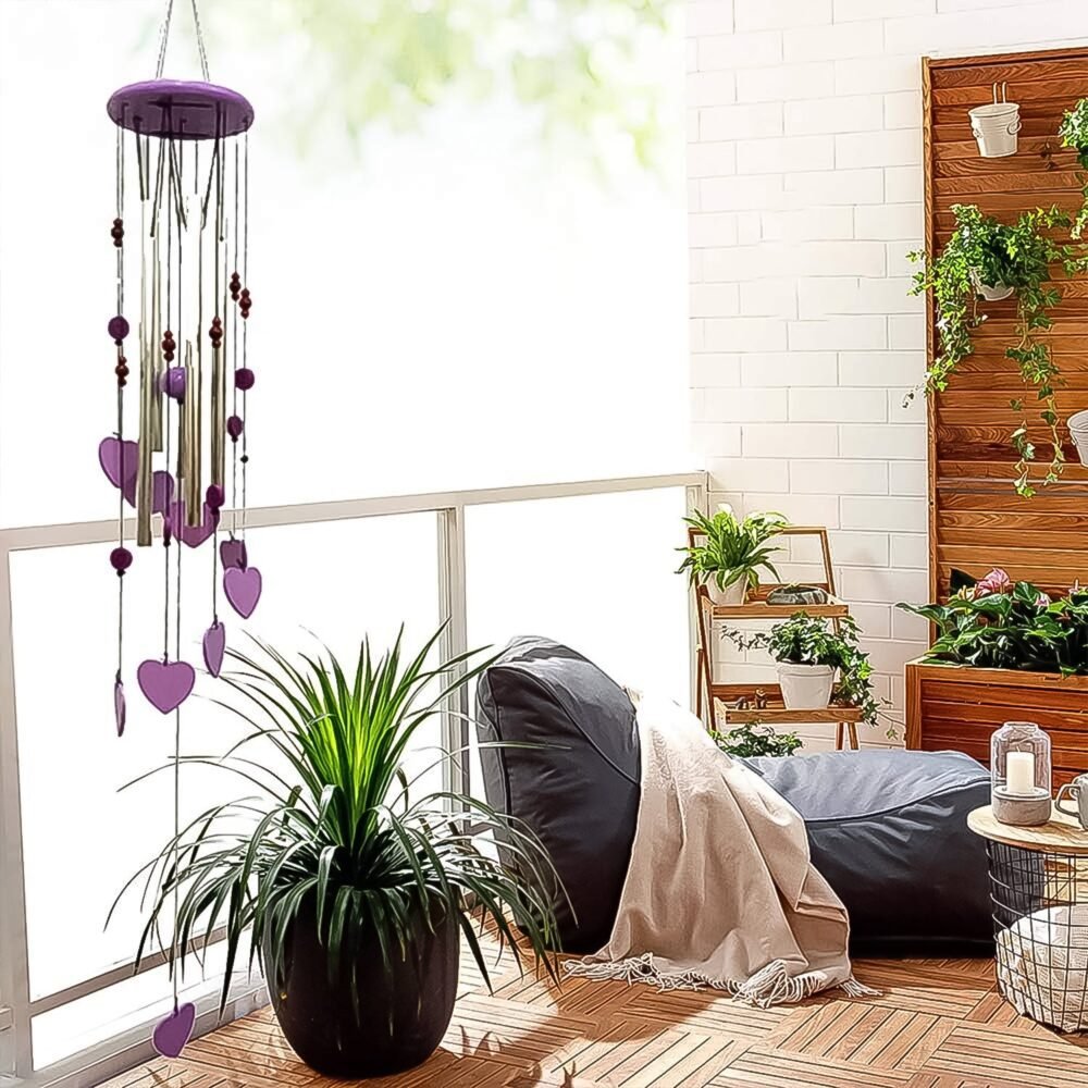 Smiley Hearts Wind Chime – Bamboo & Aluminium Decor | Indo Glow