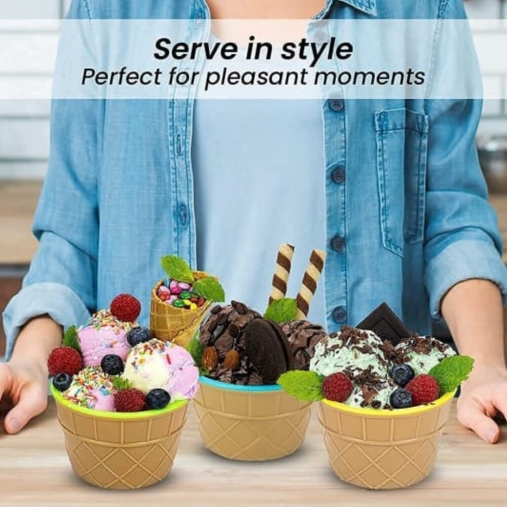 Ice Cream Bowls Set – Durable Waffle Design with Spoons | Jiaqi