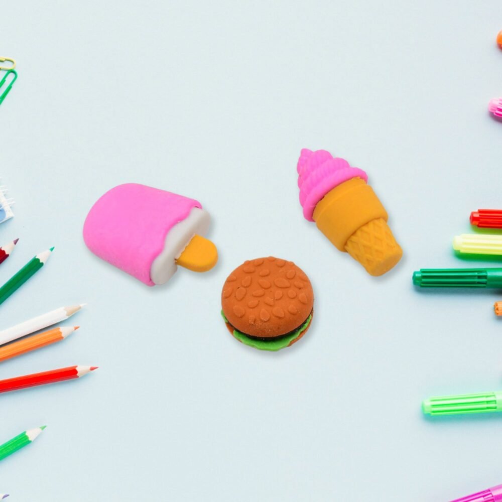 Fancy Erasers – Colourful 3 Pc Set for Kids School Supplies | Writezo
