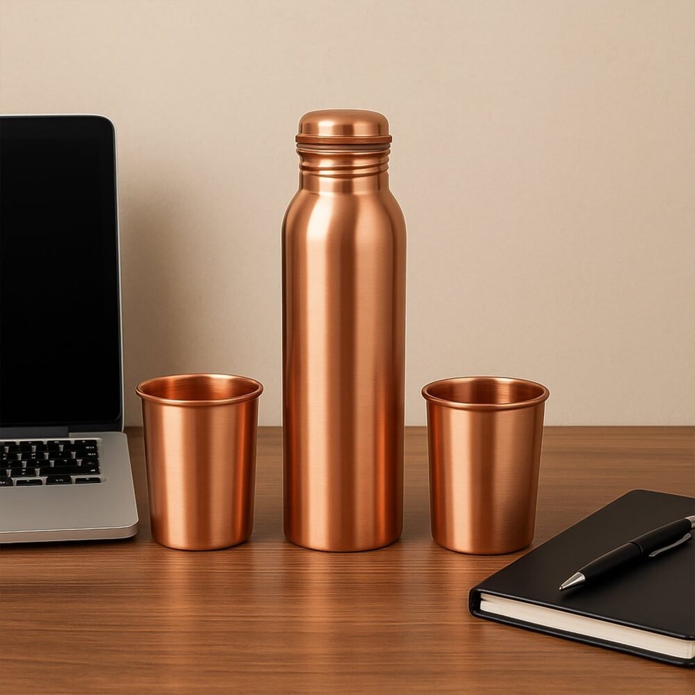 Copper Water Bottle Set – 1L Bottle & 2 Glasses | Own Hydrate