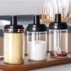 Glass Spice Jar – Attached Spoon & Leakproof Lid | Tidy Table