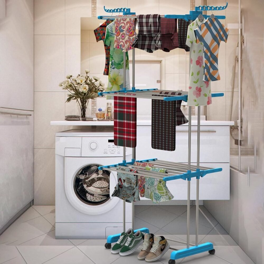 Cloth Drying Stand – 3-Layer Foldable Stainless Steel | FreshAura
