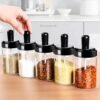 Glass Spice Jar – Attached Spoon & Leakproof Lid | Tidy Table