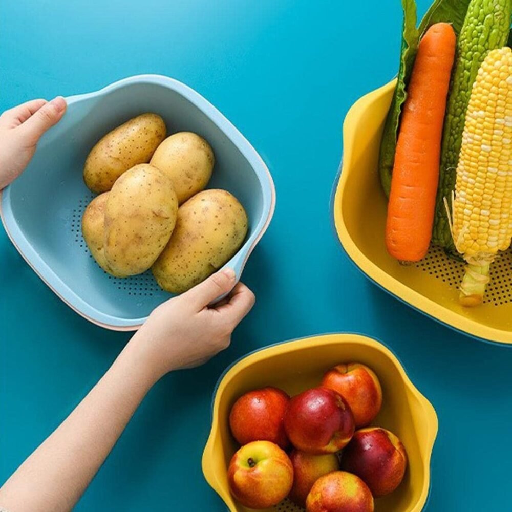 Washing Bowl & Strainer – Plastic Kitchen Basket Set | Vastate