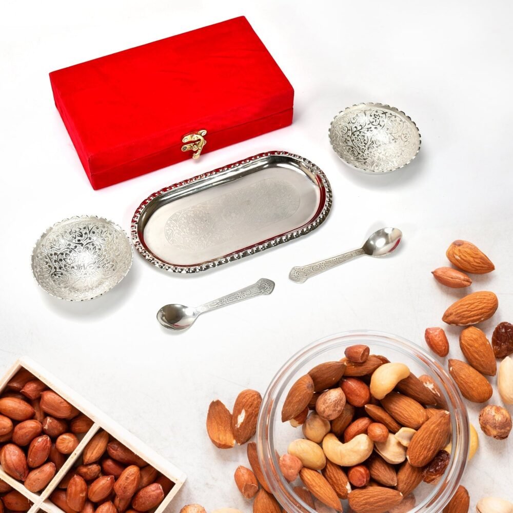 Silver Plated Bowl Set – Brass Serving Tray | Lunchie Bunchie
