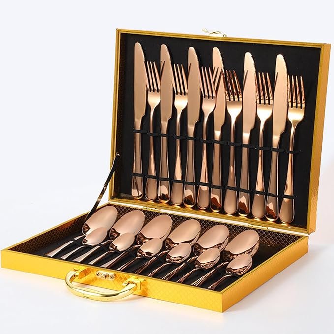 Gold Flatware Set – 24-Piece Luxury Dining | Serve Stellar