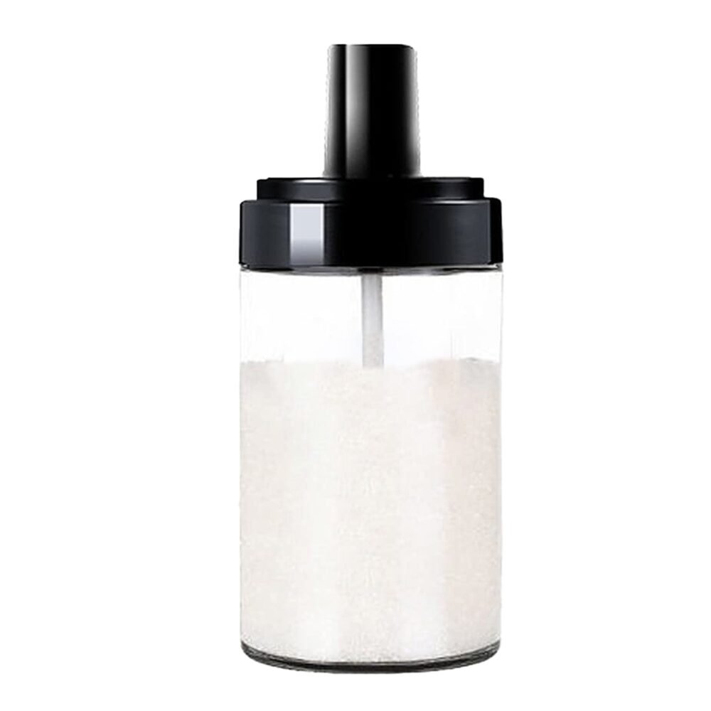 Glass Spice Jar – Attached Spoon & Leakproof Lid | Tidy Table