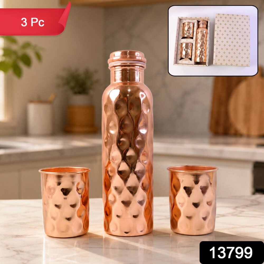 13799.jpg Copper Water Bottle Set – Diamond Cut & 2 Glasses | Own Hydrate