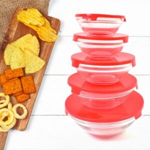 Glass Bowl Set – 5 Pcs Mixing & Storage with Lids | Organivo