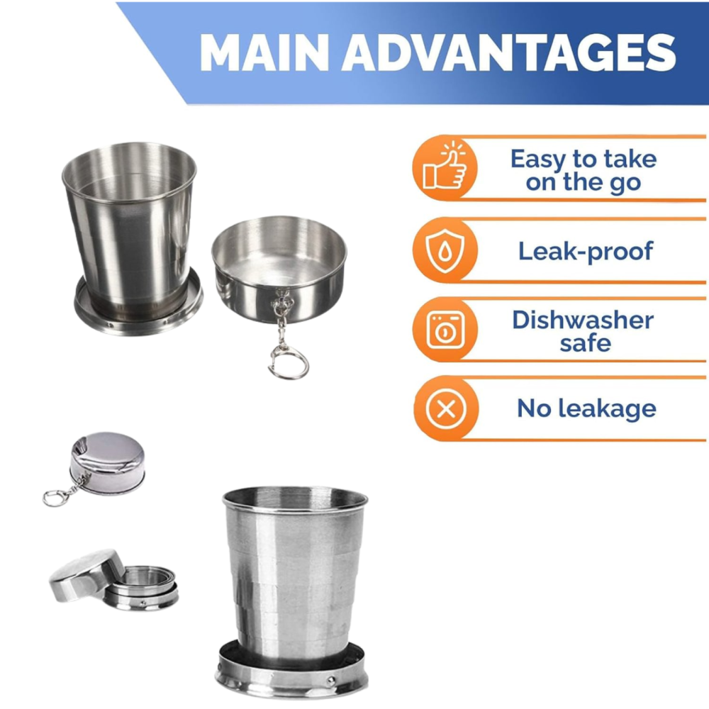 Folding Camping Cup – Stainless Steel Portable with Keychain | hydrozilla
